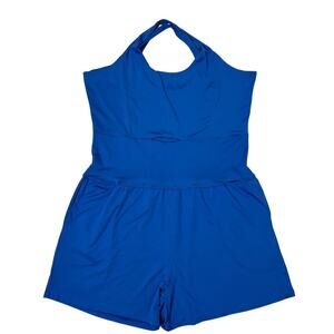 Royal Blue Halter Romper Women’s Size L Stretchy One Piece With Pockets Yoga Gym